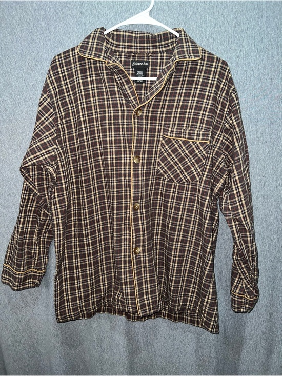 St. John's Bay Other - St. Johns Bay Mens Plaid Pajama Shirt Brown Tan Cotton Long Sleeve Top Medium